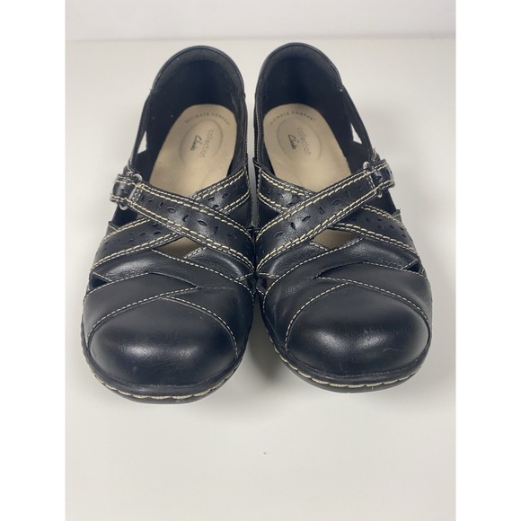 Clarks Shoes - Clarks Ashland Spin Q Womens Size 8.5M Black Tan Leather Loafer Mary Jane Shoes